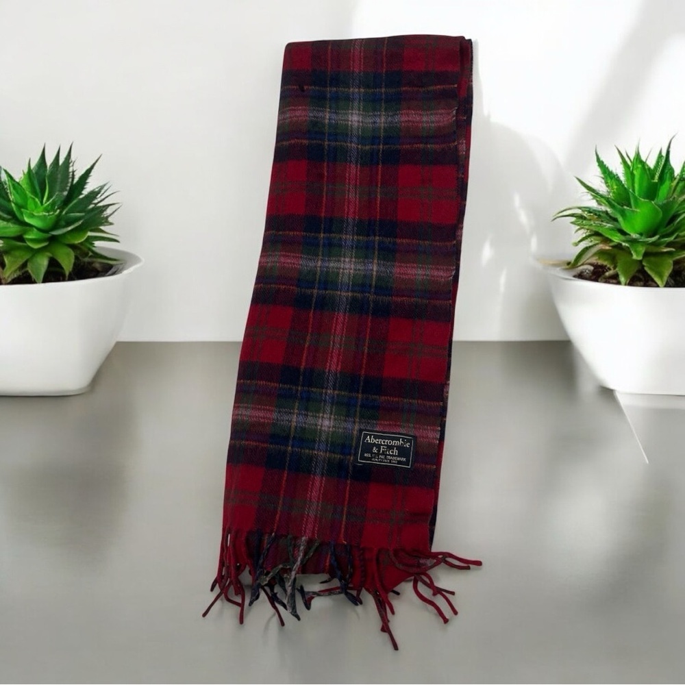Abercrombie & Fitch Cashmere Unisex Gray and Red Checkerboard long 🧣 - Picture 1 of 4